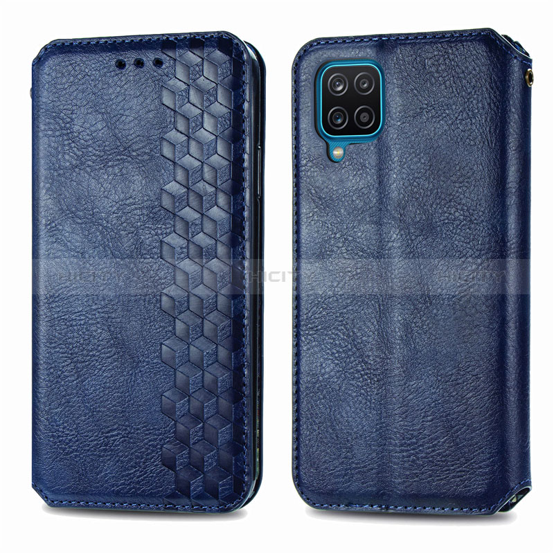 Custodia Portafoglio In Pelle Cover con Supporto L06 per Samsung Galaxy F12 Blu