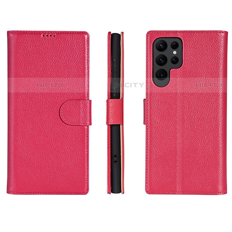 Custodia Portafoglio In Pelle Cover con Supporto L06 per Samsung Galaxy S22 Ultra 5G Rosa Caldo