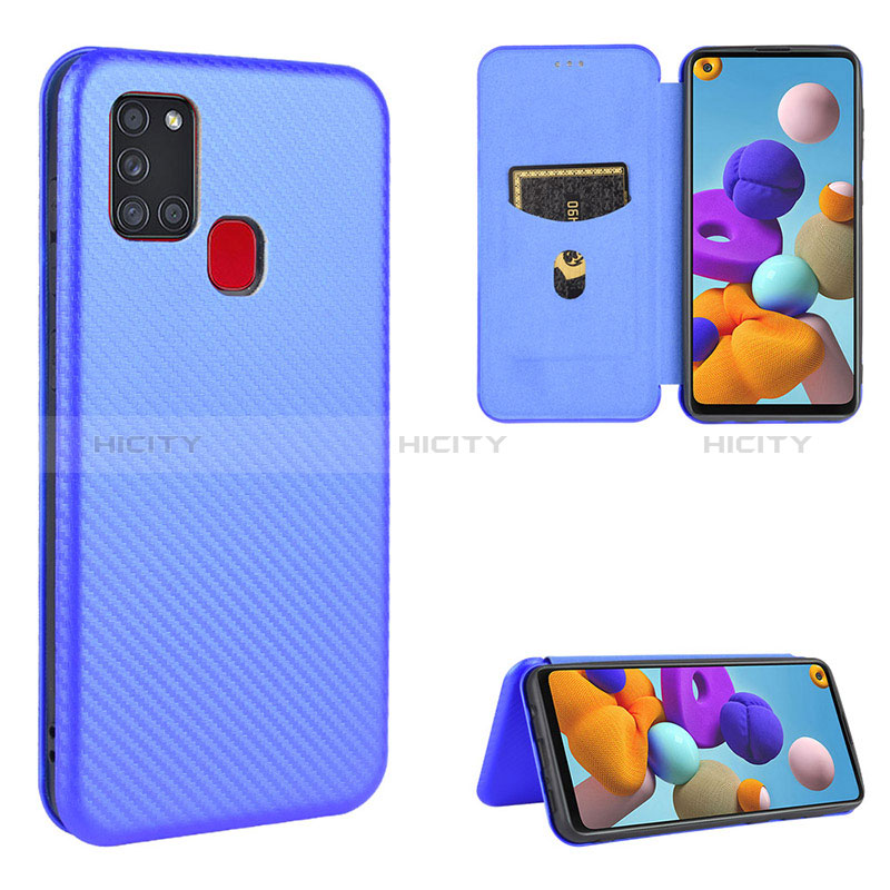 Custodia Portafoglio In Pelle Cover con Supporto L06Z per Samsung Galaxy A21s Blu