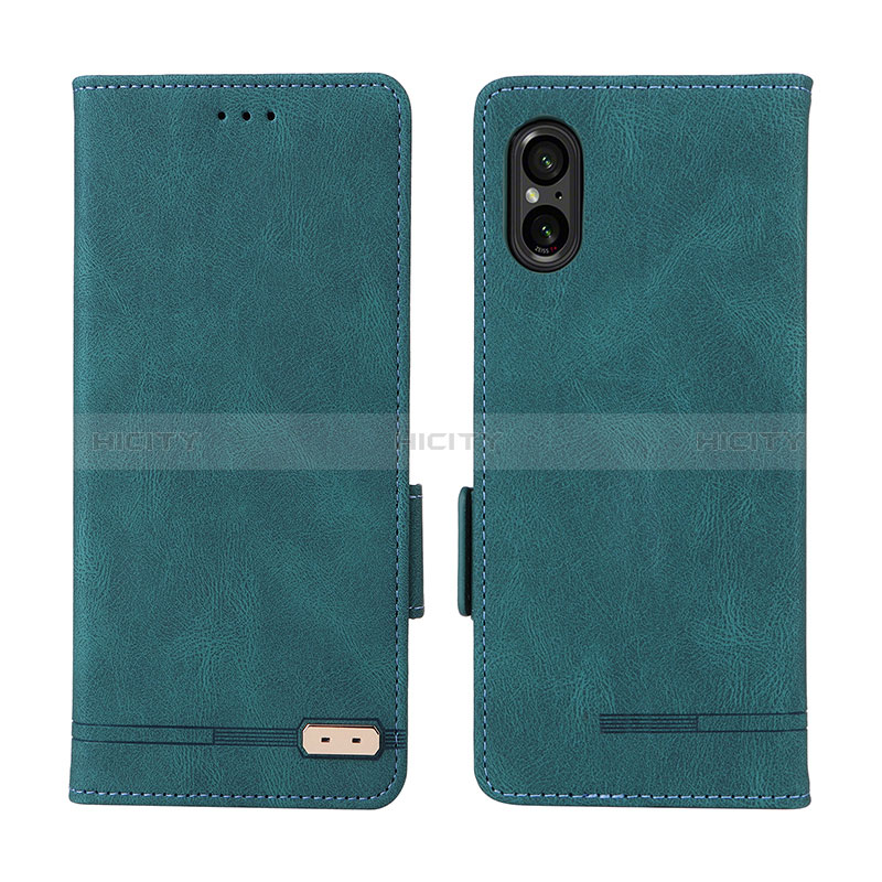 Custodia Portafoglio In Pelle Cover con Supporto L06Z per Sony Xperia 5 V Verde