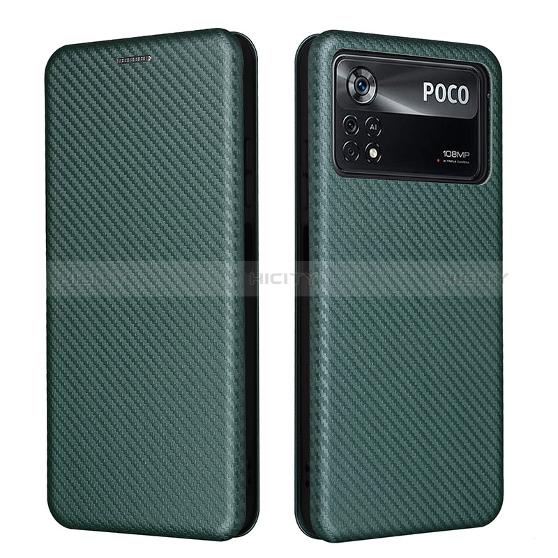 Custodia Portafoglio In Pelle Cover con Supporto L06Z per Xiaomi Poco X4 Pro 5G Verde