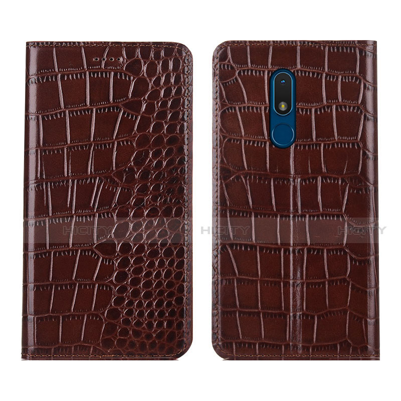 Custodia Portafoglio In Pelle Cover con Supporto L07 per Nokia C3 Marrone