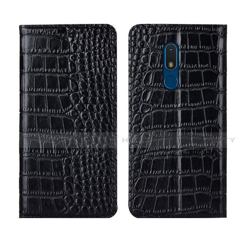 Custodia Portafoglio In Pelle Cover con Supporto L07 per Nokia C3 Nero