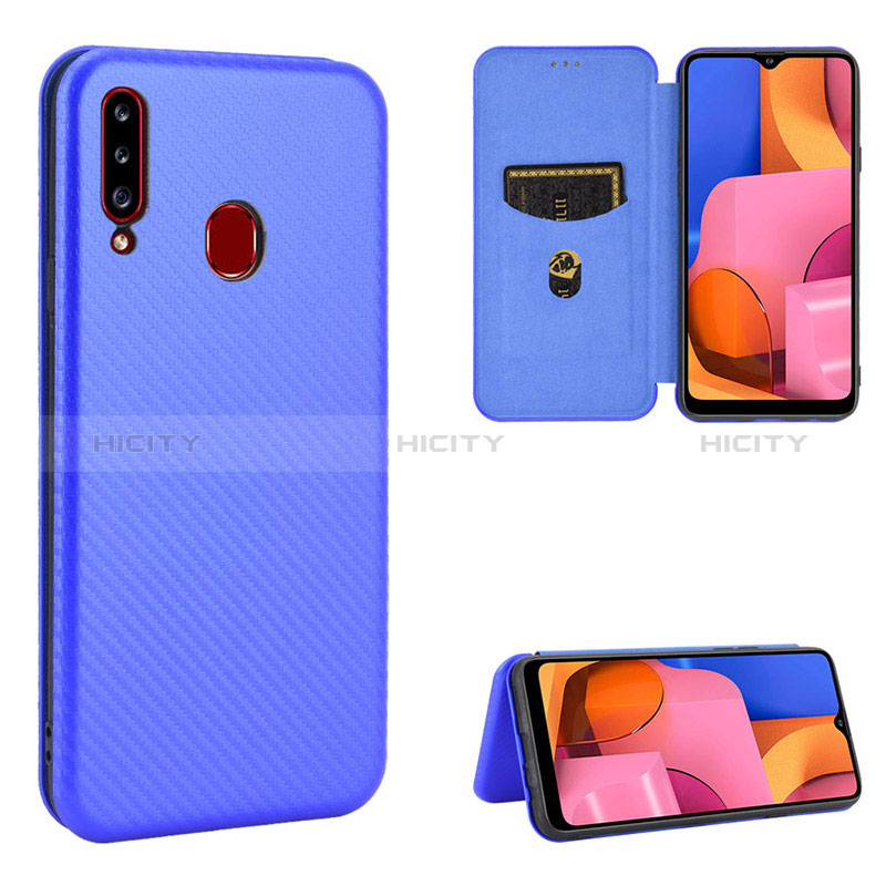 Custodia Portafoglio In Pelle Cover con Supporto L07Z per Samsung Galaxy A20s Blu