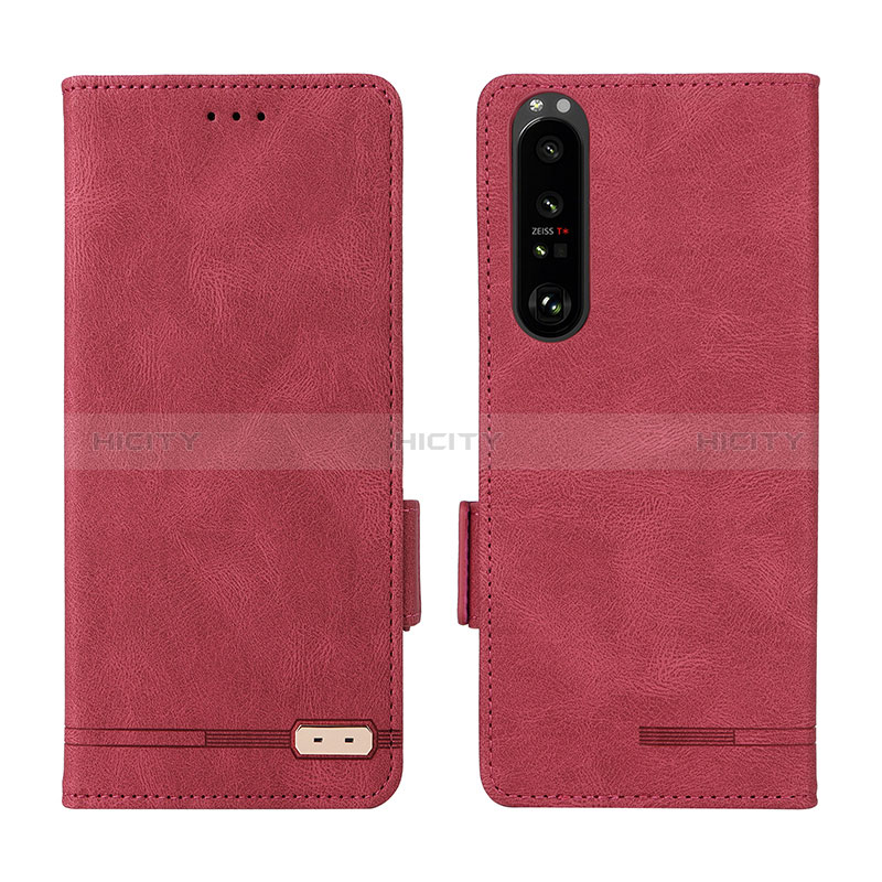 Custodia Portafoglio In Pelle Cover con Supporto L07Z per Sony Xperia 1 III Rosso