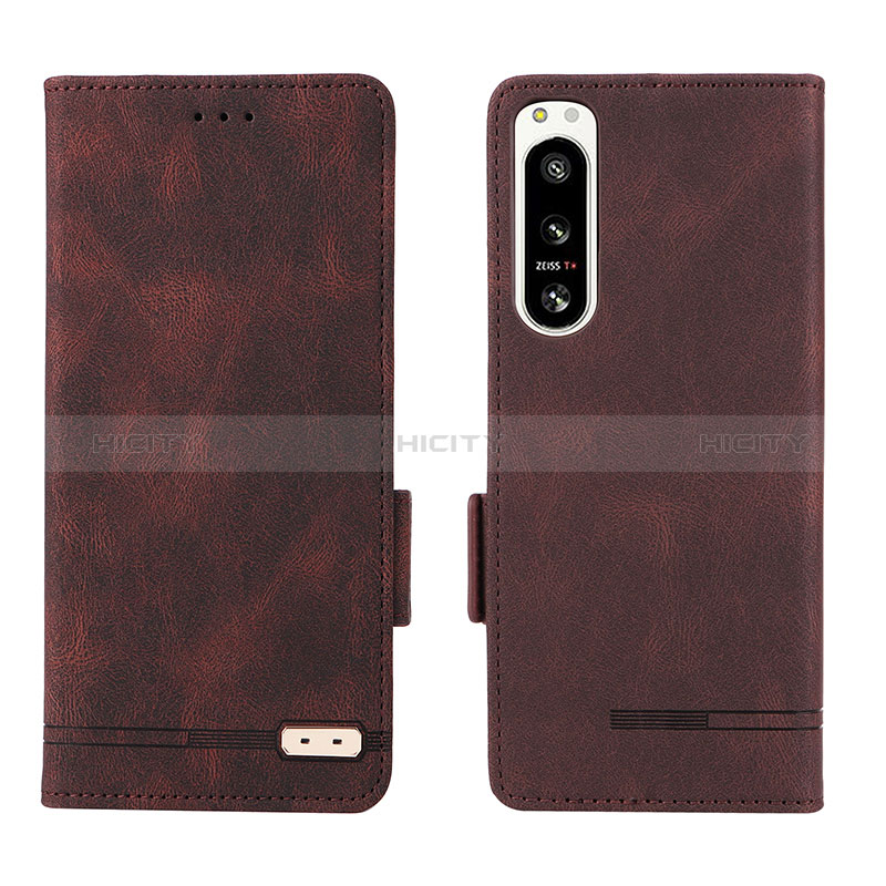 Custodia Portafoglio In Pelle Cover con Supporto L07Z per Sony Xperia 5 IV Marrone