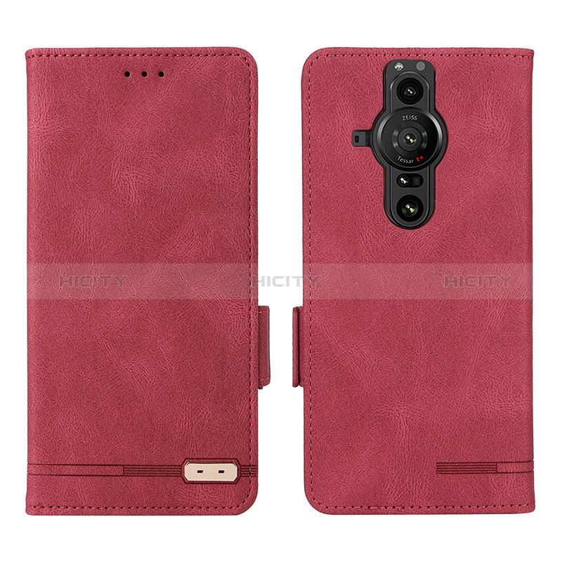 Custodia Portafoglio In Pelle Cover con Supporto L07Z per Sony Xperia PRO-I Rosso