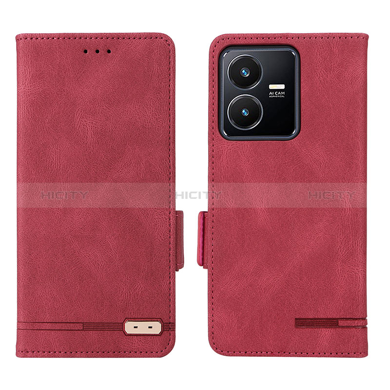 Custodia Portafoglio In Pelle Cover con Supporto L07Z per Vivo Y22s Rosso