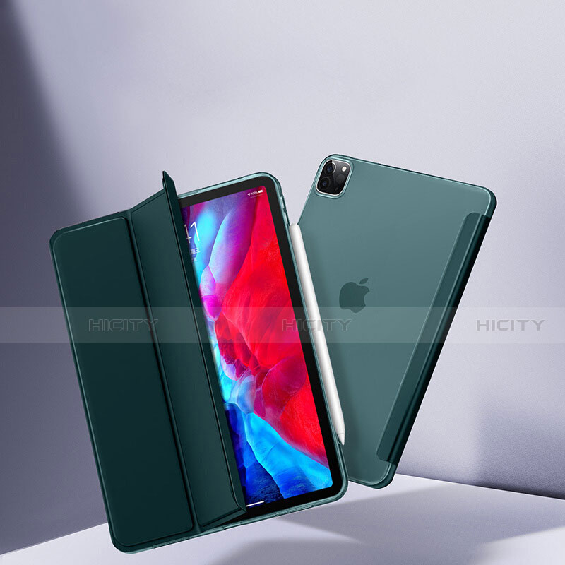 Custodia Portafoglio In Pelle Cover con Supporto L08 per Apple iPad Pro 12.9 (2021) Verde