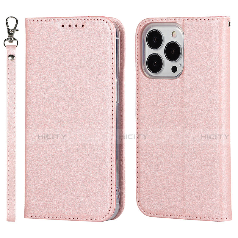 Custodia Portafoglio In Pelle Cover con Supporto L08 per Apple iPhone 13 Pro Oro Rosa