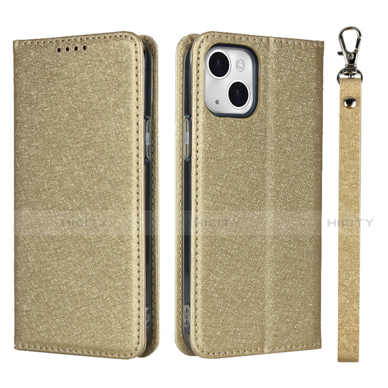 Custodia Portafoglio In Pelle Cover con Supporto L08 per Apple iPhone 14 Oro