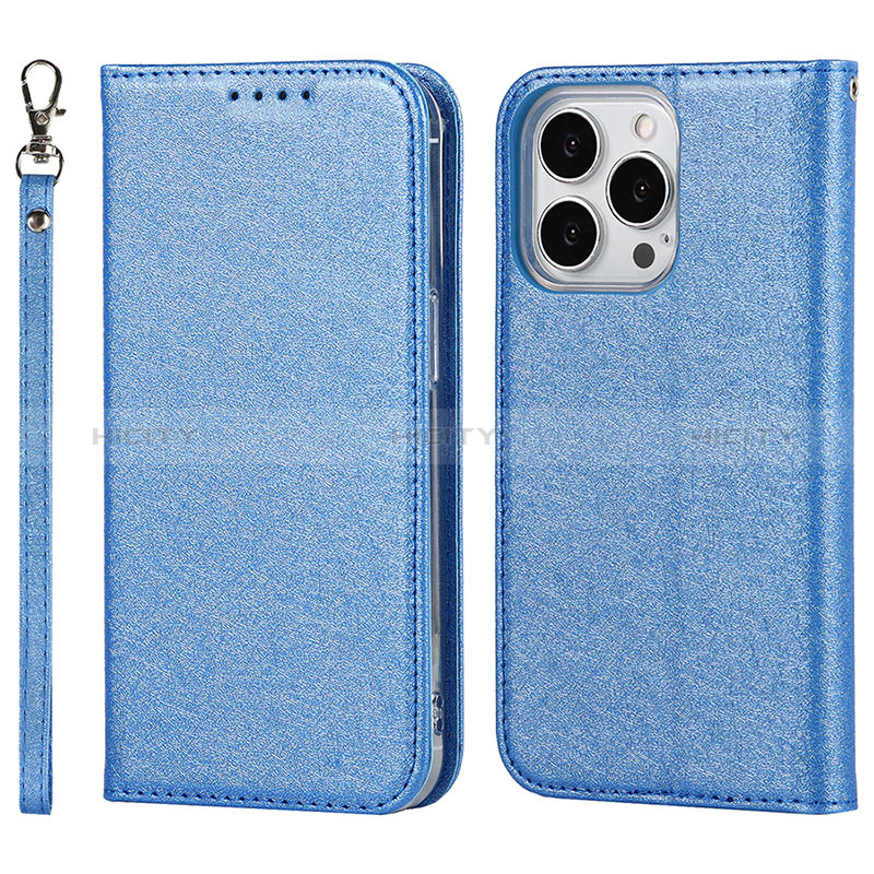 Custodia Portafoglio In Pelle Cover con Supporto L08 per Apple iPhone 14 Pro Blu