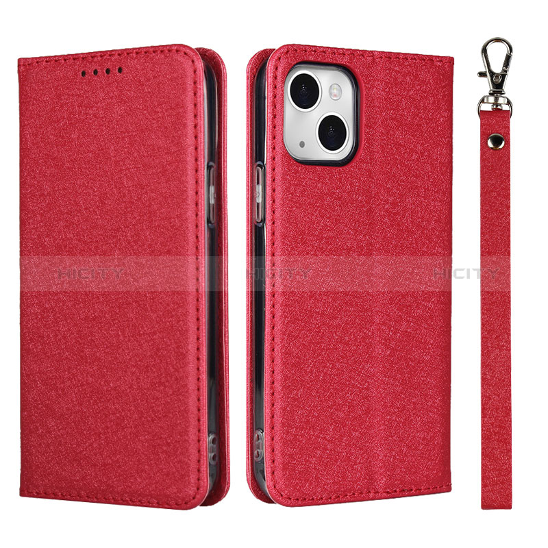 Custodia Portafoglio In Pelle Cover con Supporto L08 per Apple iPhone 15 Plus Rosso