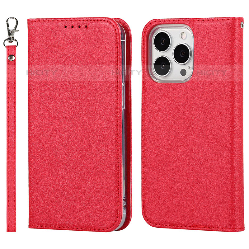 Custodia Portafoglio In Pelle Cover con Supporto L08 per Apple iPhone 15 Pro Rosso