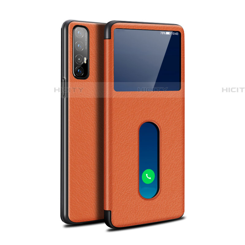 Custodia Portafoglio In Pelle Cover con Supporto L08 per Oppo Reno3 Pro Arancione