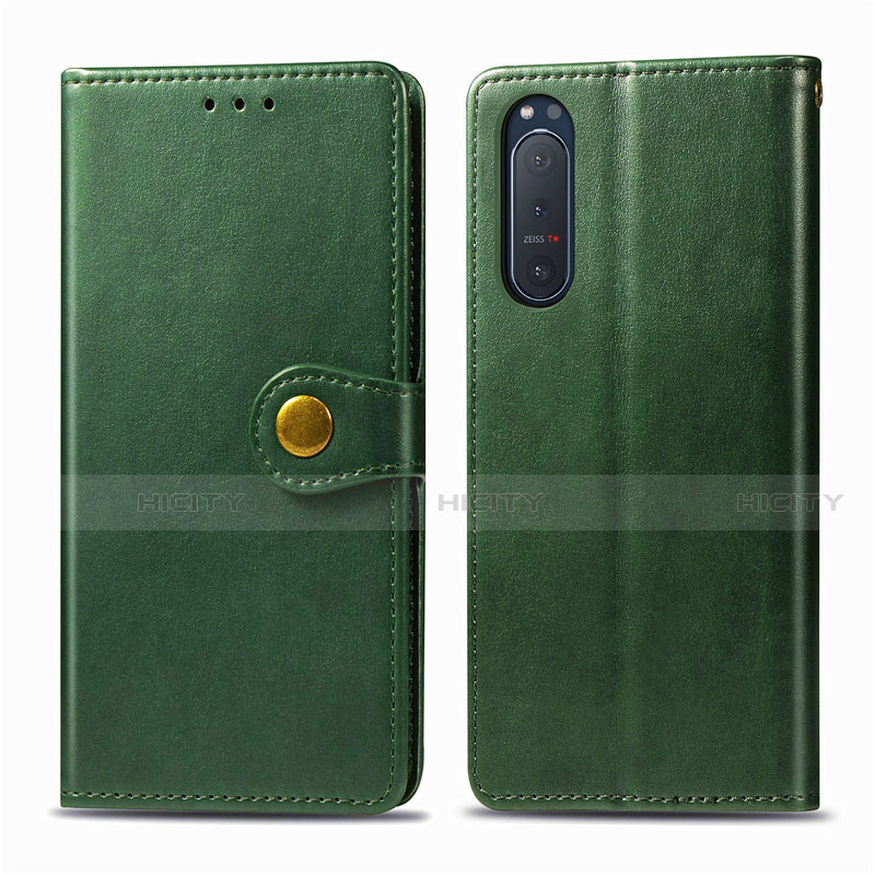 Custodia Portafoglio In Pelle Cover con Supporto L08 per Sony Xperia 5 II Verde