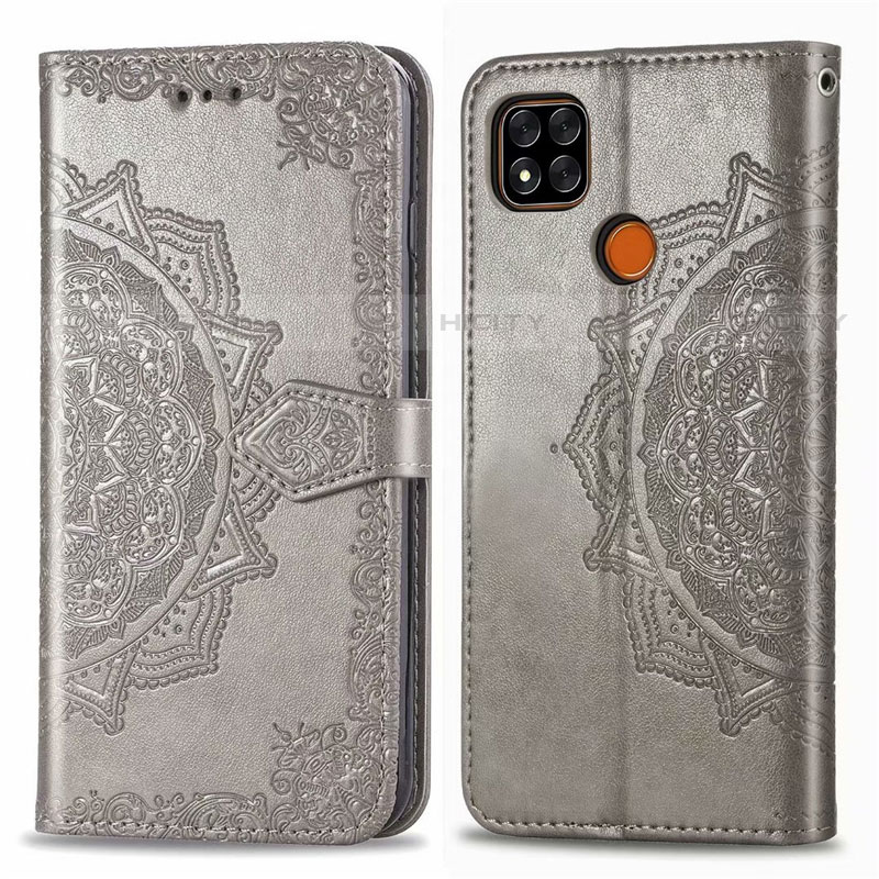 Custodia Portafoglio In Pelle Cover con Supporto L08 per Xiaomi Redmi 9 India Grigio