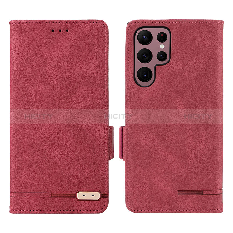 Custodia Portafoglio In Pelle Cover con Supporto L08Z per Samsung Galaxy S22 Ultra 5G Rosso