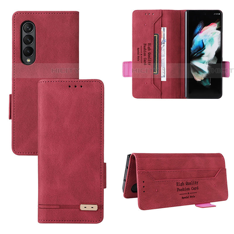 Custodia Portafoglio In Pelle Cover con Supporto L08Z per Samsung Galaxy Z Fold4 5G Rosso