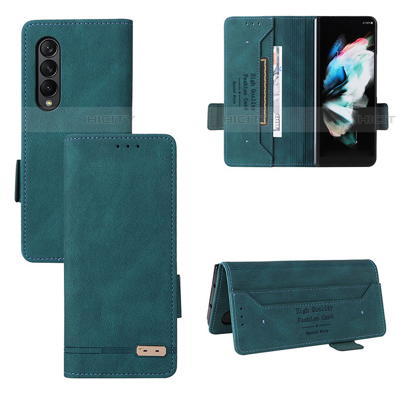 Custodia Portafoglio In Pelle Cover con Supporto L08Z per Samsung Galaxy Z Fold4 5G Verde