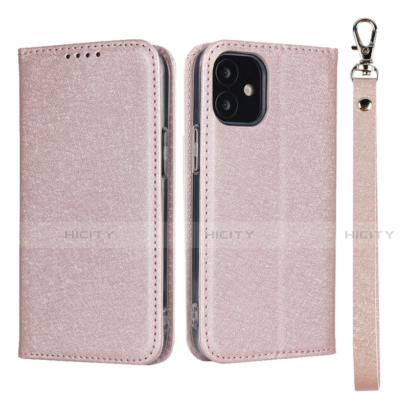 Custodia Portafoglio In Pelle Cover con Supporto L09 per Apple iPhone 12 Mini Oro Rosa