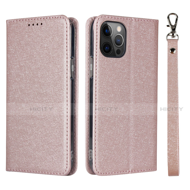 Custodia Portafoglio In Pelle Cover con Supporto L09 per Apple iPhone 12 Pro Max Oro Rosa