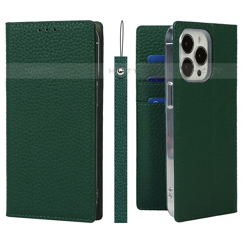 Custodia Portafoglio In Pelle Cover con Supporto L09 per Apple iPhone 15 Pro Verde