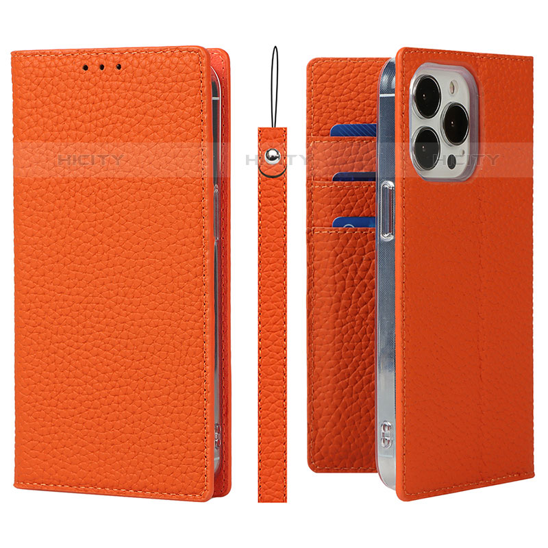 Custodia Portafoglio In Pelle Cover con Supporto L09 per Apple iPhone 16 Pro Max Arancione