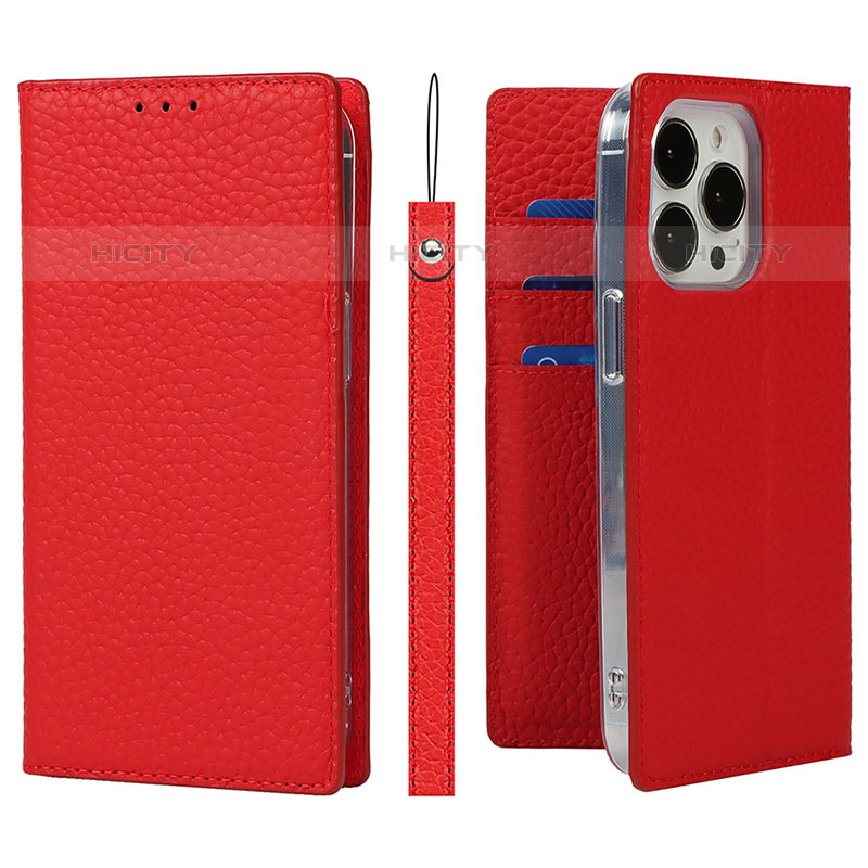 Custodia Portafoglio In Pelle Cover con Supporto L09 per Apple iPhone 16 Pro Rosso