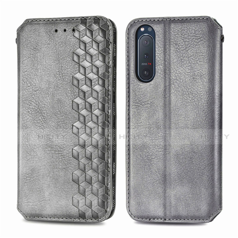 Custodia Portafoglio In Pelle Cover con Supporto L09 per Sony Xperia 5 II Grigio