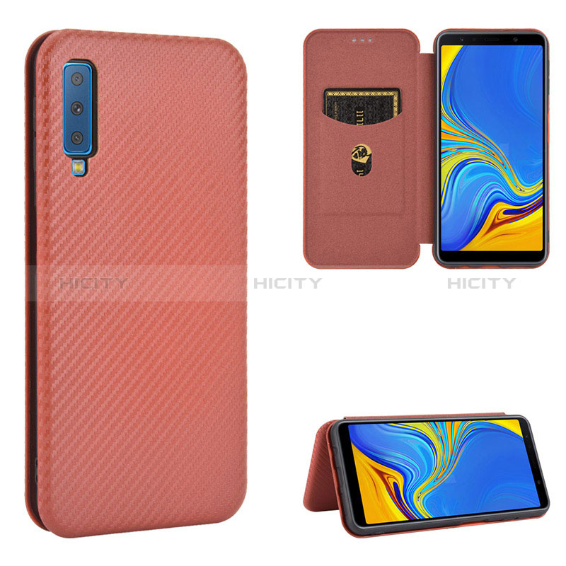 Custodia Portafoglio In Pelle Cover con Supporto L09Z per Samsung Galaxy A7 (2018) A750 Marrone