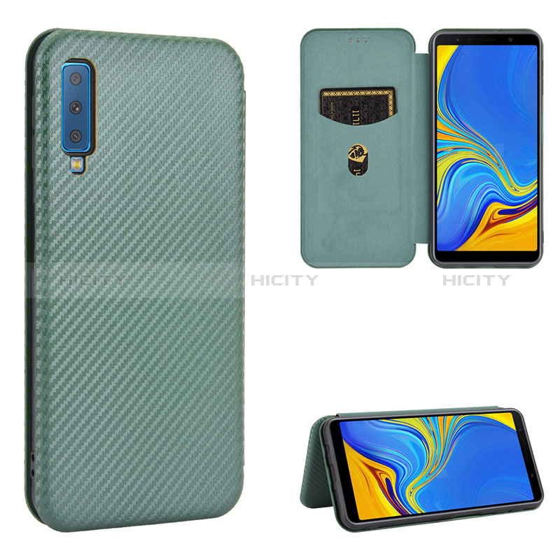 Custodia Portafoglio In Pelle Cover con Supporto L09Z per Samsung Galaxy A7 (2018) A750 Verde