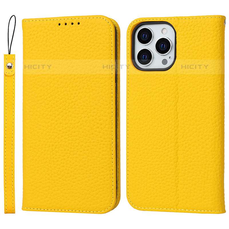 Custodia Portafoglio In Pelle Cover con Supporto L10 per Apple iPhone 15 Pro Giallo