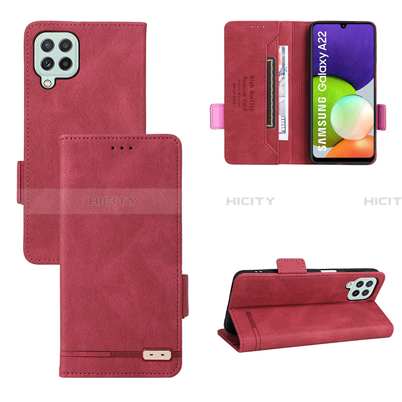 Custodia Portafoglio In Pelle Cover con Supporto L10Z per Samsung Galaxy A22 4G Rosso