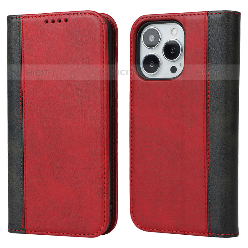 Custodia Portafoglio In Pelle Cover con Supporto L12 per Apple iPhone 15 Pro Rosso