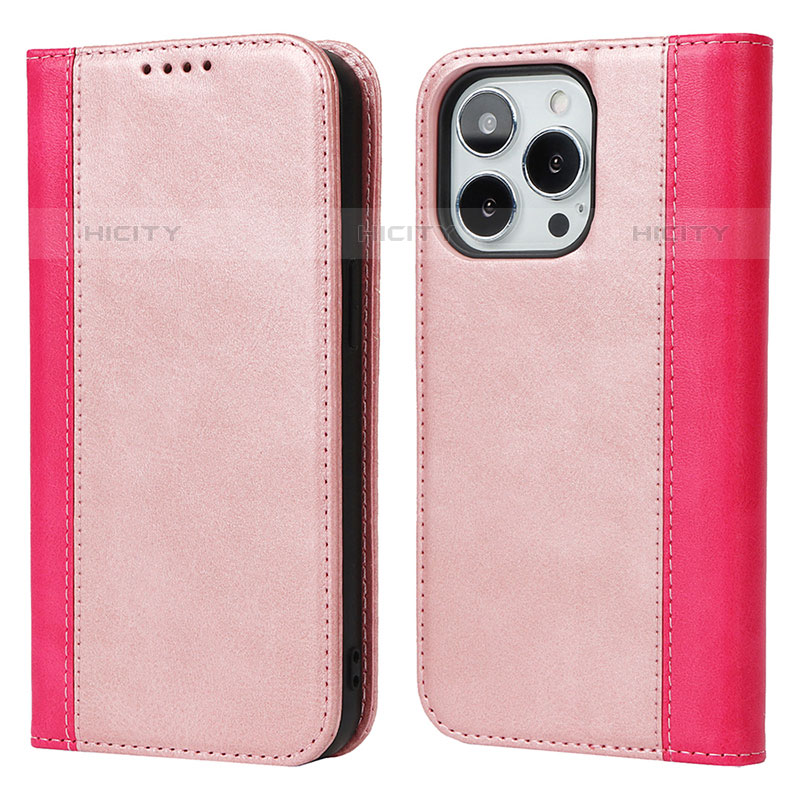 Custodia Portafoglio In Pelle Cover con Supporto L13 per Apple iPhone 15 Pro Oro Rosa