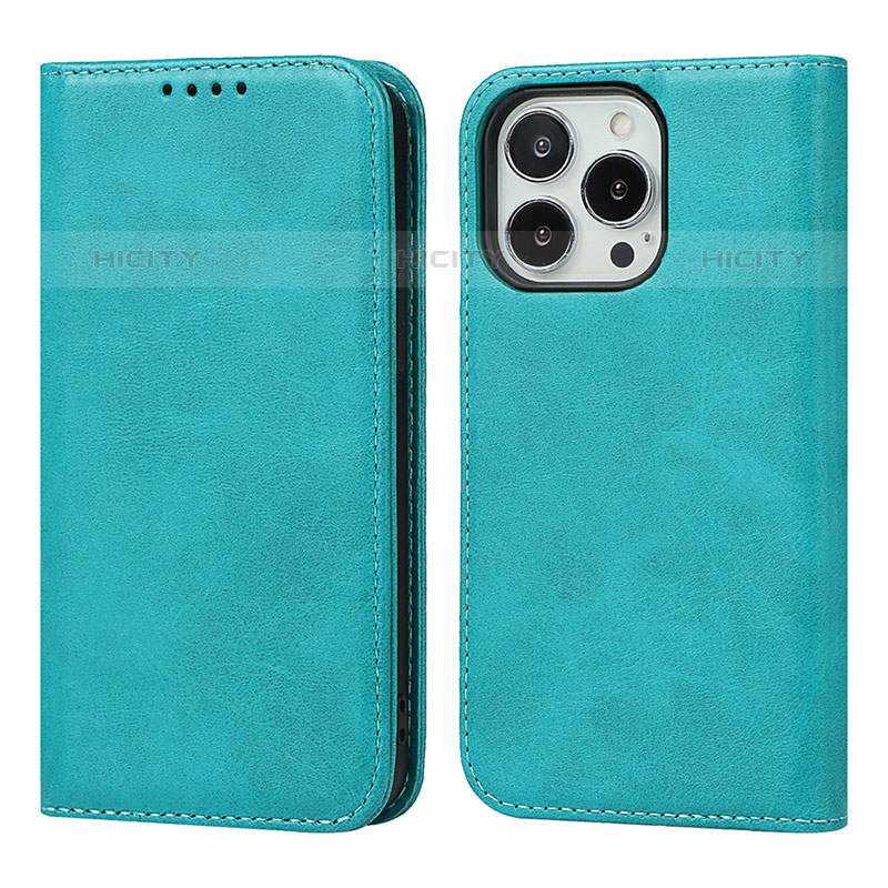 Custodia Portafoglio In Pelle Cover con Supporto L14 per Apple iPhone 15 Pro Cielo Blu