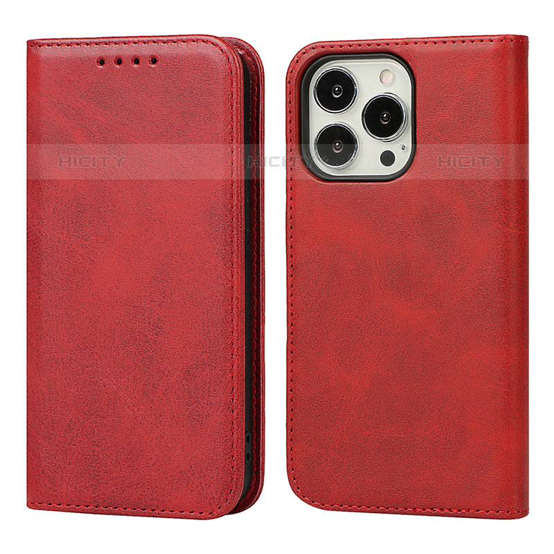 Custodia Portafoglio In Pelle Cover con Supporto L14 per Apple iPhone 15 Pro Rosso