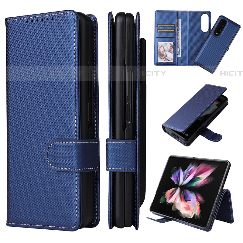 Custodia Portafoglio In Pelle Cover con Supporto L17Z per Samsung Galaxy Z Fold4 5G Blu