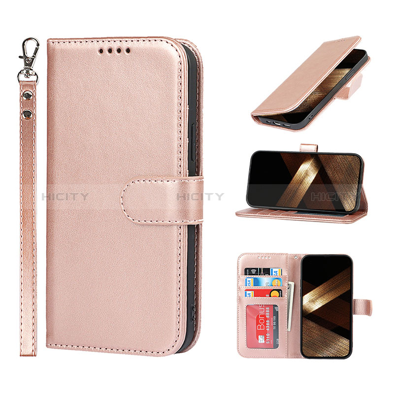 Custodia Portafoglio In Pelle Cover con Supporto L19 per Apple iPhone 14 Pro Max Oro Rosa