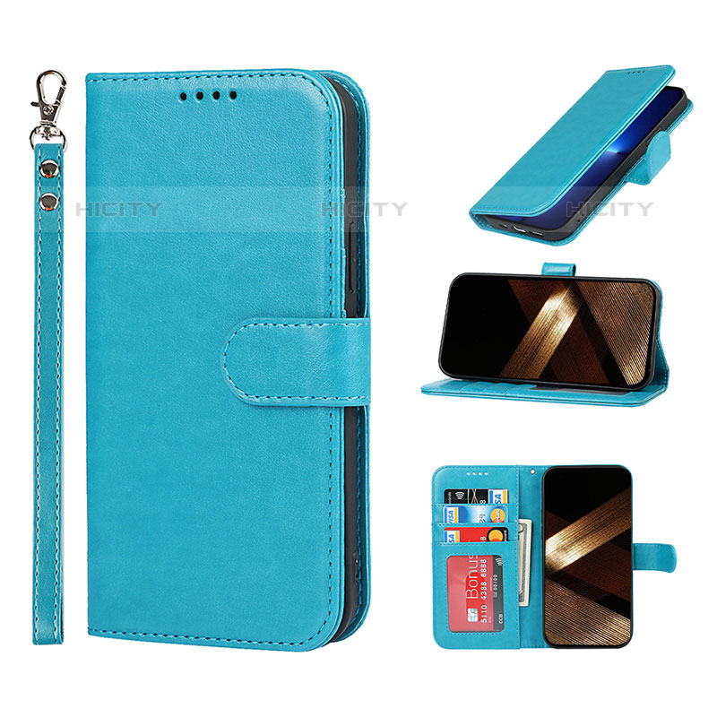 Custodia Portafoglio In Pelle Cover con Supporto L19 per Apple iPhone 15 Pro Cielo Blu