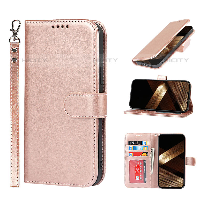 Custodia Portafoglio In Pelle Cover con Supporto L19 per Apple iPhone 15 Pro Oro Rosa