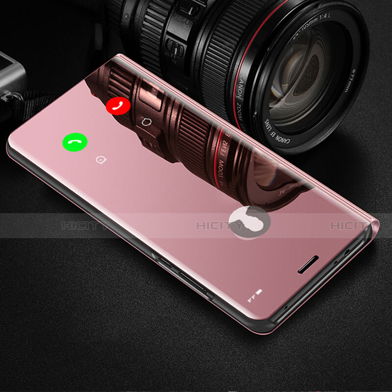 Custodia Portafoglio In Pelle Cover con Supporto Laterale Specchio Cover L01 per Huawei Enjoy 10 Plus Oro Rosa