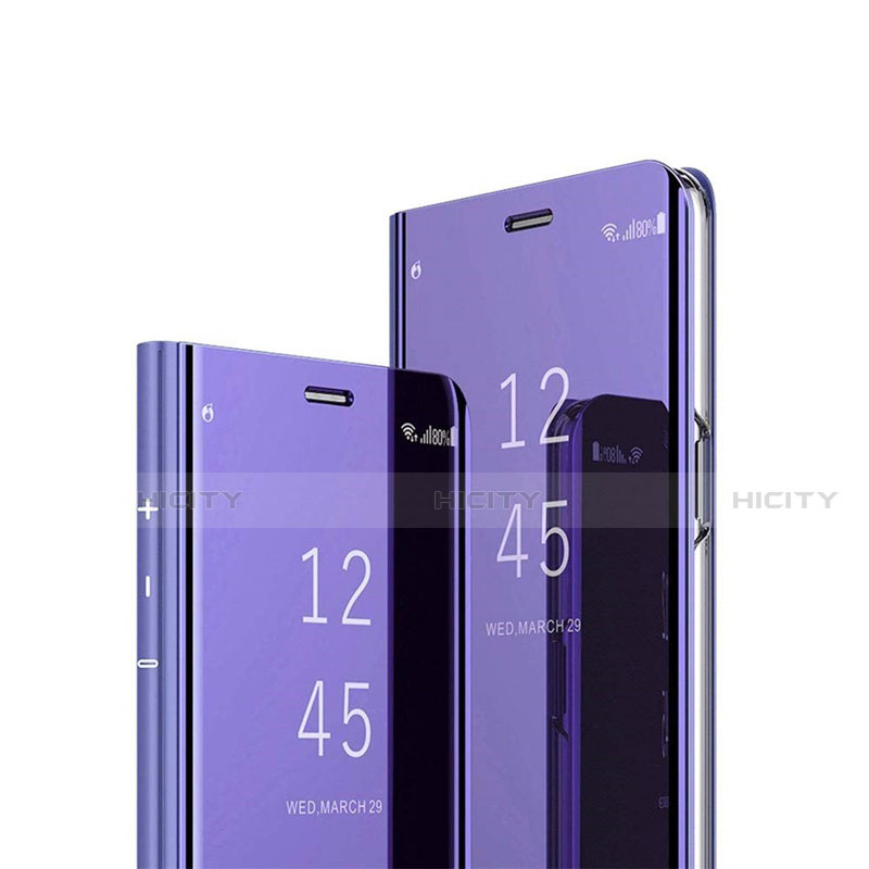 Custodia Portafoglio In Pelle Cover con Supporto Laterale Specchio Cover L01 per Huawei Honor 9C Viola