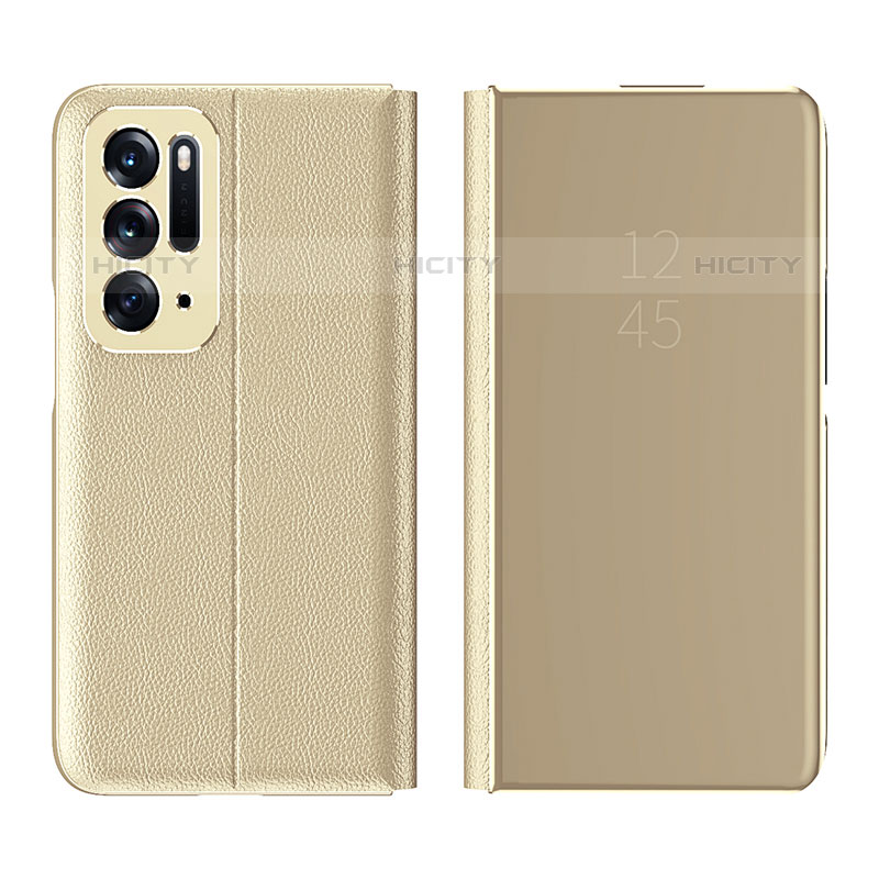 Custodia Portafoglio In Pelle Cover con Supporto Laterale Specchio Cover L01 per Oppo Find N 5G Oro