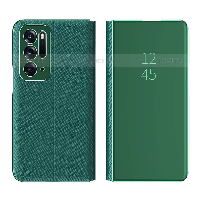 Custodia Portafoglio In Pelle Cover con Supporto Laterale Specchio Cover L01 per Oppo Find N 5G Verde