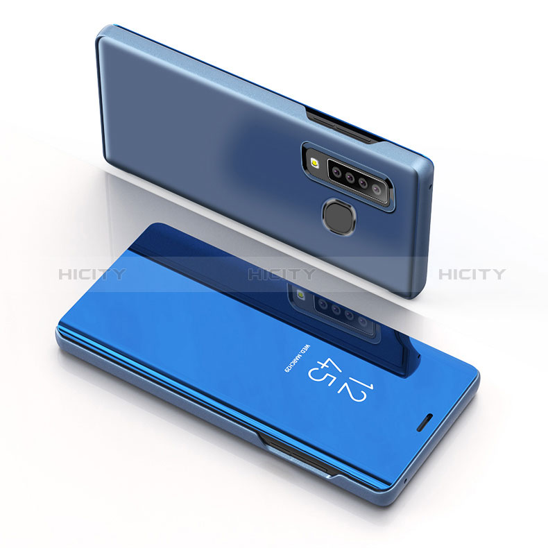 Custodia Portafoglio In Pelle Cover con Supporto Laterale Specchio Cover L01 per Samsung Galaxy A9 (2018) A920 Blu