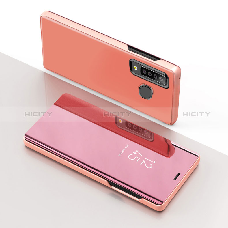 Custodia Portafoglio In Pelle Cover con Supporto Laterale Specchio Cover L01 per Samsung Galaxy A9 (2018) A920 Oro Rosa