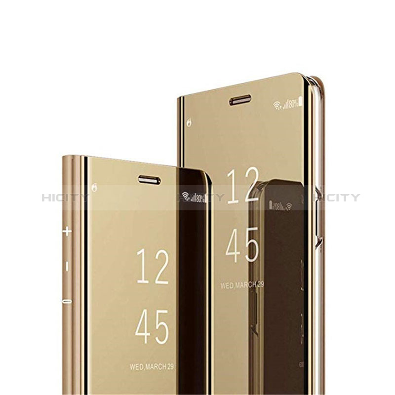 Custodia Portafoglio In Pelle Cover con Supporto Laterale Specchio Cover L01 per Samsung Galaxy M80S Oro