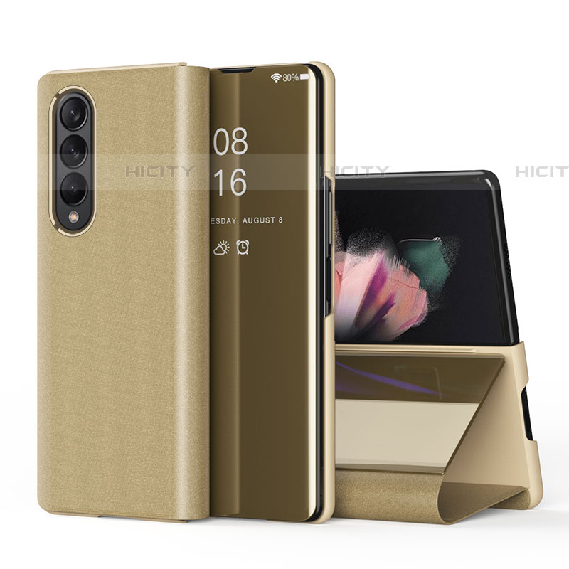 Custodia Portafoglio In Pelle Cover con Supporto Laterale Specchio Cover L01 per Samsung Galaxy Z Fold4 5G Oro